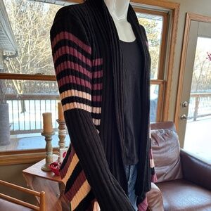 Cute & Comfortable Cardigan Sweater Ribbed Black & Pink1X